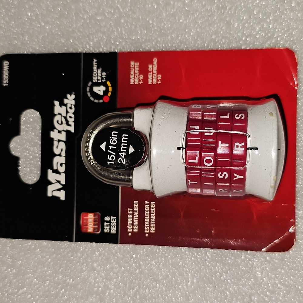 Master Lock School Locker 4 Letter Dial Resettable Combination Lock White, Pink